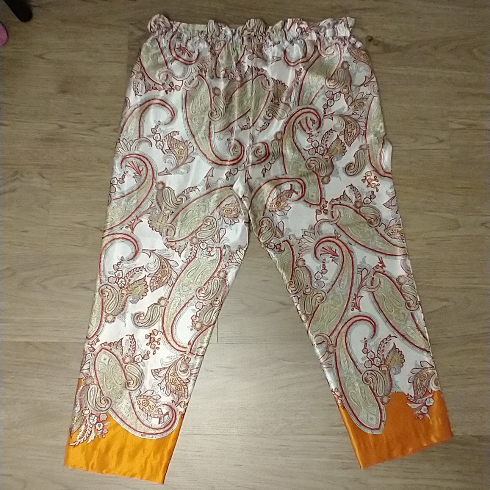 SOHO Apparel Paisley print Dress Pants elastic waistband LARGE